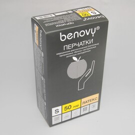 Перчатки "Benovy" латексные смотровые  неопудренные текстурированные, р. S,   50 пар