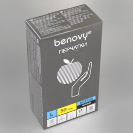 Перчатки "Benovy" нитриловые текстурированные на пальцах, черные, р. L, 50 пар