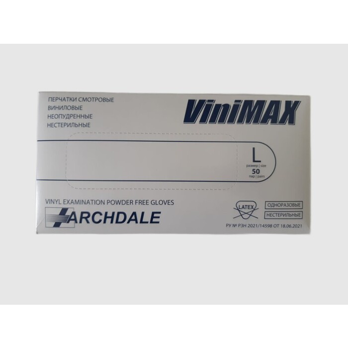 Перчатки виниловые ViniMax неопудренные, нестерильные, прозрачные, размер L